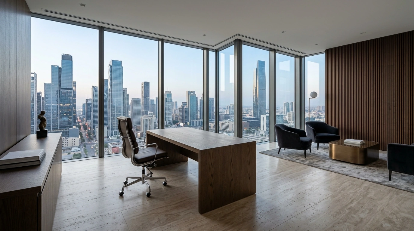 Lounge ejecutivo y oficina corporativa TICARMELO en planta alta con vistas panorámicas